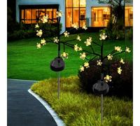 Solar Lights for Outdoor Garden, 2 Pack 16 LED Solar Branches Outdoor, Solar Light Garden Lights with Cherry Blossoms for Patio, Balcony Decoration - Warm Light