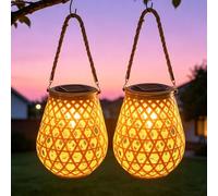 Solar Lights for Outdoor Hanging, Plastic Rattan Solar Lanterns for Outdoors, IP65 Waterproof Garden Solar Lights for Outdoors, Solar Lamp Outdoor for Patio, Balcony Decoration, 20 x 16.9 x 16.9 cm