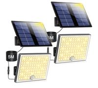 Solar Lights for Outdoors, Solar Light with Motion Sensor, 3000 K Solar Spotlight, IP65 Waterproof Solar Split Wall Light with 5 m Cable for Garage, Garden, Yard, Steps, Front Doors, Lawn, Pack of 2