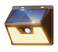Solar Lights Outdoor 2 Pack, 140LED/3 Modes Motion Sensor Lights Solar Powered, Wireless IP65 Waterproof Outdoor Wall Lights, Bright for Deck Fence Patio Front Door, Warm Light (Brown)