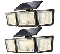 Solar Lights Outdoor, 286 LED 2500LM Solar Motion Sensor Light with Power Display & Mode Indicators, 6500K Adjustable 3-Head Security Flood Light, IP65 Waterproof for Garden, Garage, Yard (2-Pack)