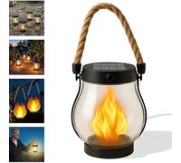 Solar Lights Outdoor Garden 1/4 Pack Dancing Flame Solar Lantern Outdoor Lights Hanging SolarLight with Hemp Rope Waterproof Flickering Flame Lantern 2 Charging Modes Garden Ornaments for Yard Patio