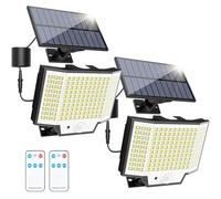 Solar Lights Outdoor Garden, 160LED Solar Security Lights Outdoor Motion Sensor with Remote, IP65 Waterproof 3 Modes Solar Powered Wall Lights for Garden, Yard, Garage, Pathway, 2 Pack