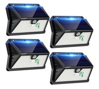 Solar Lights Outdoor Garden 185 LED Motion Sensor Security Lights, Solar Powered Wall Lighting with 3 Modes, IP65 Waterproof, Ideal for Patio, Fence, Driveway - 4 Pack Cool White