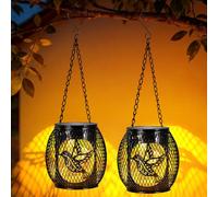 Solar Lights Outdoor Garden, 2 Pack Bird Hanging Solar Lanterns Garden Lights Ornaments Waterproof for Garden Patio Yard Pathway Plant Decoration