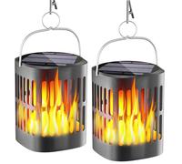 Solar Lights Outdoor Garden - 2 Pack Solar Lantern Outdoor Flicker Flame Lights, Waterproof Metal Hanging Lantern Outdoor Garden Solar Lights with Realistic Flickering Flame LED for Decoration Yard Pa