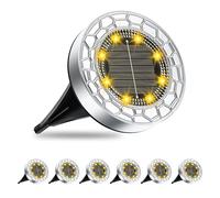 Solar Lights Outdoor Garden, 2025 Upgraded 8 LEDs Stainless Steel Solar Garden Lights, IP65 Waterproof Ground Light for Pathway, Lawn, Yard Decorative Lighting (Stainless Steel, 6 Pack, Warm White)