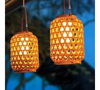 Solar Lights Outdoor Garden, 2Pcs Hanging Solar Lanterns LED Rattan Solar Garden Lantern Woven Garden Lanterns Solar Powered Hanging Lamp Waterproof Solar Lanterns for The Garden