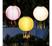 Solar Lights Outdoor Garden, 3Pcs Hanging Solar Lanterns Waterproof Chinese Lantern Nylon Cloth LED Lights Hanging Garden Ornaments Solarlanterns for The Garden Yard Decorations (A)