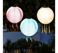 Solar Lights Outdoor Garden, 3Pcs Hanging Solar Lanterns Waterproof Solar-Powered Chinese Lantern Nylon Cloth LED Lights Hanging Garden Ornaments Lanterns for The Garden Yard Decorations (B)