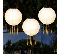 Solar Lights Outdoor Garden, 3Pcs Hanging Solar Lanterns Waterproof Solar-Powered Chinese Lantern Nylon Cloth LED Lights Hanging Garden Ornaments Lanterns for The Garden Yard Decorations (C)
