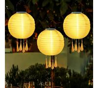 Solar Lights Outdoor Garden, 3Pcs Hanging Solar Lanterns Waterproof Solar-Powered Chinese Lantern Nylon Cloth LED Lights Hanging Garden Ornaments Lanterns for The Garden Yard Decorations (D)