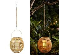Solar Lights Outdoor Garden, Bamboo Weaving Hanging Solar Lanterns for Outside, Solar Hanging Lantern with Iron Handle and Hemp Rope Chain, Solar Powered Garden Lights for Yard Balcony Patio Decor