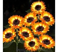 Solar Lights Outdoor Garden Ornaments, 3 Pack Solar Powered Waterproof Garden Light with 9 Artificial Sunflowers for Yard Pathway Lawn Decorations, Birthday Christmas Lights Gardening Gifts