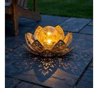 Solar Lights Outdoor Garden Ornaments - Metal Lotus Flower Solar Lights Outdoor Garden Decor - Waterproof Amber LED Solar Powered Garden Lights for Patio Lawn Porch Pathway Pond - Unique Gifts for Mom