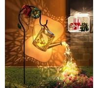 Solar Lights Outdoor Garden Ornaments Waterproof Upgraded Watering Can Lights with Crackle Glass Ball Hanging Fairy Lantern with Bracket for Patio Yard Lawn Decoratoins Unique Gift Ideas for Mum