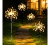 Solar Lights Outdoor Garden, Solar Firework Lights, 120 LEDs 8 Modes Waterproof Starburst Light , Dandelion Stake Light Landscape Lights for Yard Lawn Party Patio Wedding Decor(4 Packs, Warm White)