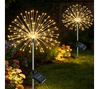 Solar Lights Outdoor Garden, Solar Firework Lights, 120 LEDs 8 Modes Waterproof Starburst Light , Dandelion Stake Light Landscape Lights for Yard Lawn Party Patio Wedding Decor(2 Packs, Warm White)