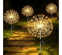 Solar Lights Outdoor Garden, Solar Firework Lights, 150 LEDs 8 Modes Waterproof Starburst Light , Dandelion Stake Light Landscape Lights for Yard Lawn Party Patio Wedding Decor(4 Packs, Warm White)