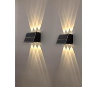 Solar Lights Outdoor Garden Up And Down Wall Lights Waterproof Solar Powered Decorative Lighting Garden Ornaments (2 pack 6-LED-beams,3-Color Light)
