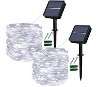 Solar Lights Outdoor Garden Waterproof, 2 Packs 12M 120LEDs Solar String Lights, Fairy Lights with 8 Modes Indoor/Outdoor for Bedroom, Garden, Wedding, Party, Festival Decorations (Cold White)