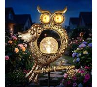 Solar Lights Outdoor Garden Waterproof Owl Garden Ornament with Dynamic Eye | for Patio Yard Pathway Decor, Gardening Gifts for Women and Mum, Solar Power with LED Crackle Glass Ball, Metal Stake