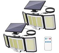 Solar Lights Outdoor, LED 2800LM Solar Motion Sensor Flood Outdoor Lights with Remote Control, 3 Heads lP65 Waterproof Flood Security Lights for Dusk to Dawn Yard Garage Patio Wall -2PACK