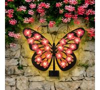 Solar Lights Outdoor Metal Butterfly Wall Decor - Solar Power Butterfly Wall Lights with Waterproof LED, Garden Wall Art Sculpture for Patio Yard Fence (Pink)