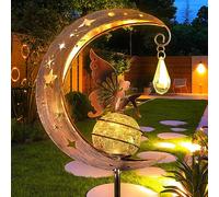 Solar Lights Outdoor Moon Stake Lights IP55 Waterproof Fairy Lawn Lamp Metal Butterfly Yard Lamp, Garden Ornaments for Patio Path Yard Decor