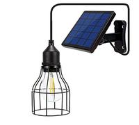 Solar Lights Outdoor, Solar Powered Shed Light Pendant Bulb Dusk to Dawn Extension Cable 9.8FT Waterproof for Indoor, Shed, Chicken Coop, Gazebo, Barn (Warm White)
