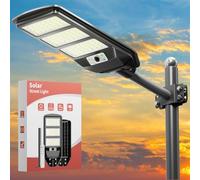 Solar Lights Outdoor Waterproof, 6500K Dusk to Dawn Solar Street Lights with Motion Sensor, All-Weather Resistant, LED Security Flood Light for Outside Yard Garage with Remote Control