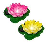 Solar Lotus Light, 2 Pieces Water Floating Lily Light, Lotus Garden Solar Decoration, Floating Pool Lights, Floating Lotus Light for Pond, for Terrace, Patio, Lawn, Balcony (A)