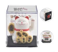Solar Lucky Cat, 2 Inch Automatic Waving Feng Shui Cat for Bonsai Car Home Decoration Wealth Prosperity(Bright Gold)
