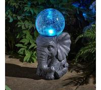 Solar Lucky Elephant Garden Ornament LED Light Up Crackle Ball Statue 36cm