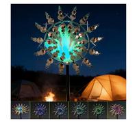 Solar Magic Windmill, Kinetic Windmills for The Yard 360° Metal Windmills, 13.4 x 71in Backyard Wind Spinners,Gold