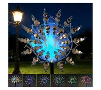 Solar Magical Windmill, Wind Spinners Outdoor Metal 3D Wind Powered, 13.4 x 71in Garden Spinners,Silver