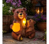 Solar Mama Bear & Cub Garden Ornament Statue 22Cm