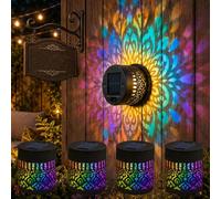 Solar Mandala Light - Stunning Pattern Projection, Solar-Powered Decor Projection Light, 2-in-1 Floor & Wall Design & IP65 Waterproof Auto On/Off, for Yard Garden Patio Backyard Post (4, Colourful)