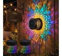 Solar Mandala Light - Stunning Pattern Projection, Solar-Powered Decor Projection Light, 2-in-1 Floor & Wall Design & IP65 Waterproof Auto On/Off, for Yard Garden Patio Backyard Post (2, Colourful)