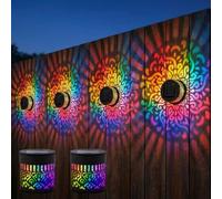 Solar Mandala Lights Outdoor, 7-Color Changing Garden Wall Lights with Projection Effect, Waterproof Metal Fence Lamp for Patio Backyard Post Decor, Gifts for Women (1Pcs)