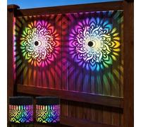 Solar Mandala Lights Outdoor Wall, Seven-Color Changing Solar Mandala Projector Wall Light, Outdoor Waterproof Metal Solar Fence Lights for Garden Post Patio Backyard Yard Decor (2Pcs)