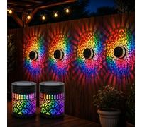 Solar Mandala Projector Light,7 Color Changing Automatic Decorative Wall Light Outdoor Waterproof Metal Fence Lamp for Yard Garden Post Patio Backyard Decoration Art (2 PCS)
