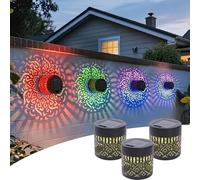 Solar Mandala Wall Light Outdoor Garden Fence Projector Lamp Patio Ambient Decor, IP65 Waterproof Auto On/Off, 2 Pack Boho Colourful Solar Mandala Lantern for Post,Pathway,Porch,Stairs,Yard Art (A3)