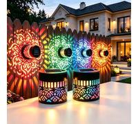 Solar Mandala Wall Lights, 2 Pack Mandala Solar Lights with Seven-Color | Mandela Solar Garden Wall Lights to Dawn Decorative Lights, Solar Mandala Projector Wall Lights for Patio Yard Pathway Porch