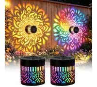 Solar Mandala Wall Lights, 2Pcs Solar Garden Lights 7-Color Fence Lights