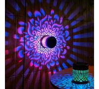 Solar Mandala Wall Lights, Solar Garden Lights Outdoor, Seven-Color Changing Outdoor Decorative Projection Lamp, Waterproof Metal Wall Lamp for Garden Wall Yard Backyard Patio Ambient Decor