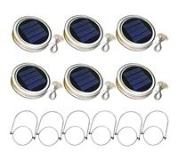 Solar Mason Jar Lid Light 6PCS with 2m String Lights Handle 20 LEDs Hanging Lantern Lamp for Garden Decoration Warm Light Solar Fence Lights
