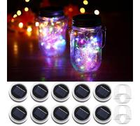 Solar Mason Jar Lid Lights, 10 Pack 30 LED Waterproof String Fairy Star Firefly Jar Lids Lights with Hangers for Patio Garden Yard Lawn Party Wedding Christmas Decoration (Jars Not Included)