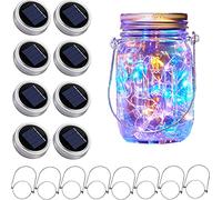 Solar Mason Jar Lid String Lights, 8 Pack 20 Led String Fairy Star Firefly Jar Lids Lights with 8 Hangers Included, for Patio Garden Wedding Lantern (Multi-Colored)