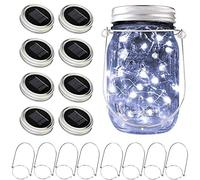 Solar Mason Jar Lights, 8 Pack 15 LED Waterproof Fairy Firefly Jar Lids String Lights with Hangers(NO Jars), Patio Yard Garden Wedding Easter Decoration - Cool White
